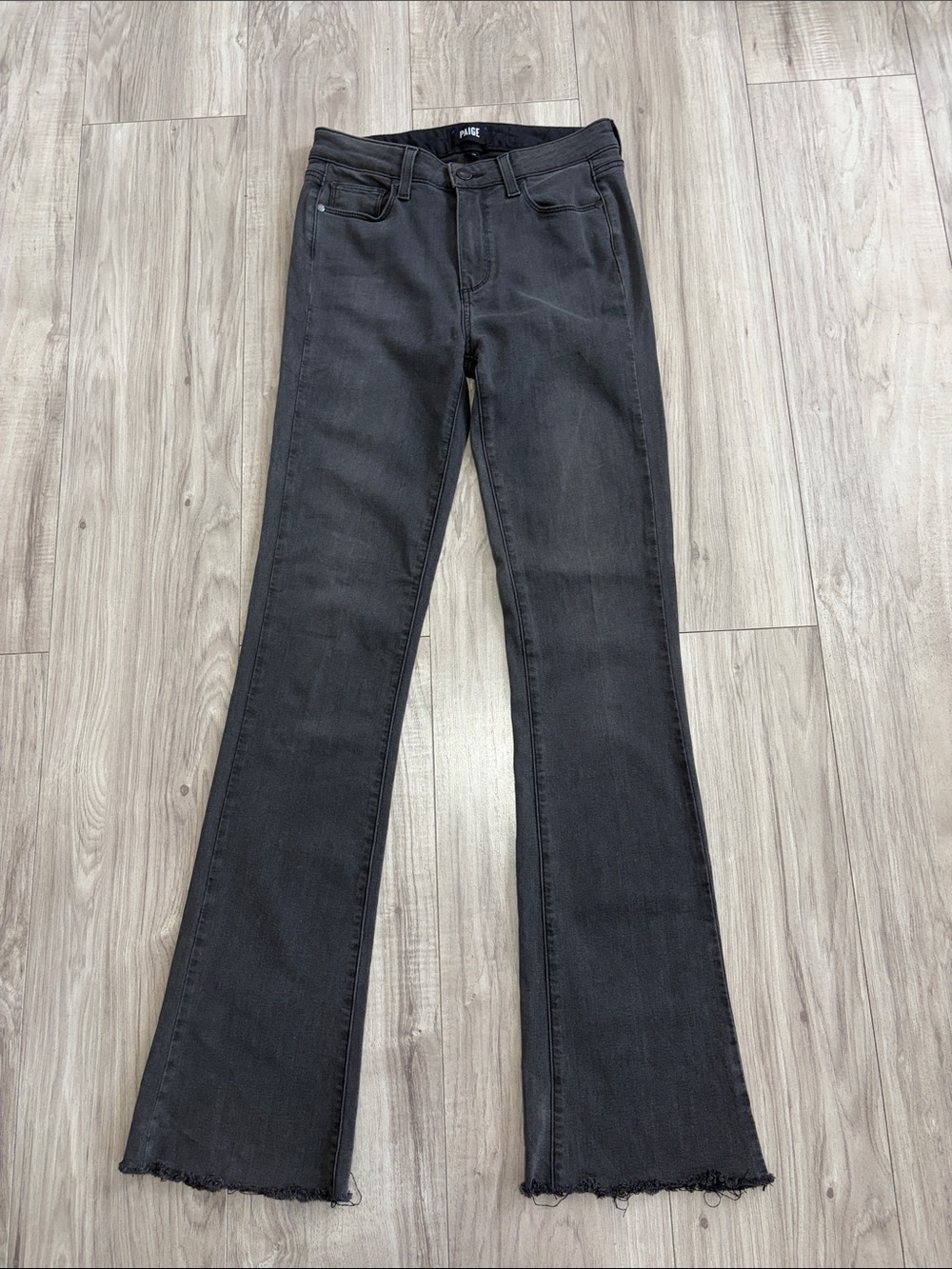 PAIGE Black Flared Jeans with Raw Hem